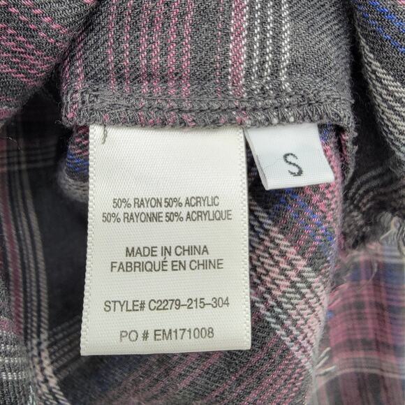 Cloth & Stone Women's High Low Raw Frayed Hem Plaid Button Down Shirt Gray Small - Picture 11 of 13